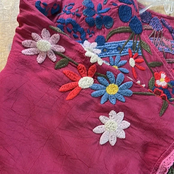 Johnny Was Magenta Floral Embroidered Blouse